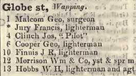 Globe street, Wapping 1842 Robsons street directory