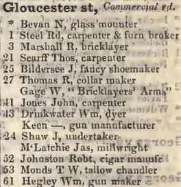 Gloucester street, Commercial road 1842 Robsons street directory