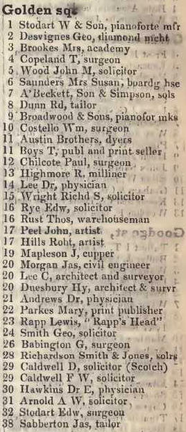 Golden square 1842 Robsons street directory