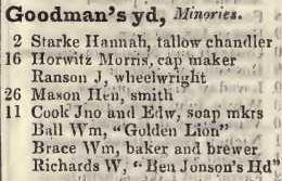 Goodmans yard, Minories 1842 Robsons street directory