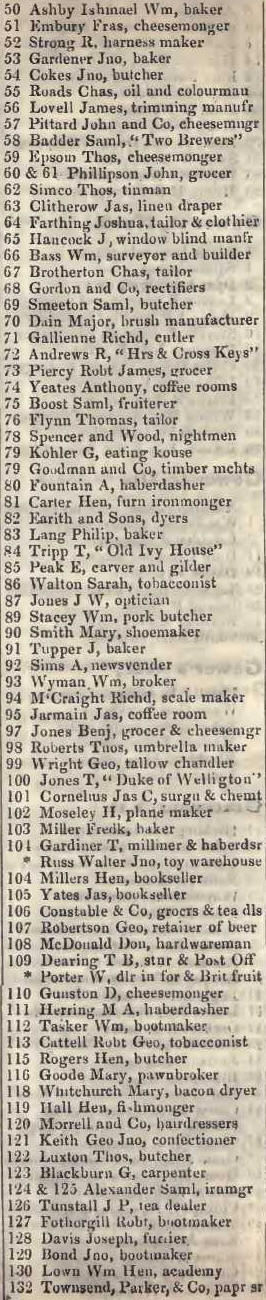 50 - 132 Goswell street 1842 Robsons street directory