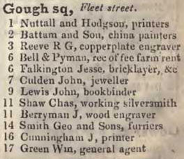 Gough square, Fleet street 1842 Robsons street directory
