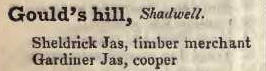 Goulds hill, Shadwell 1842 Robsons street directory