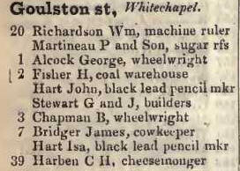 Goulston street, Whitechapel 1842 Robsons street directory