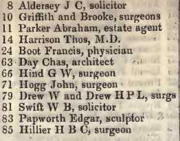 8 - 85 Gower street, Bedford square 1842 Robsons street directory