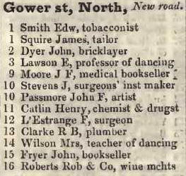 Gower street North, New road 1842 Robsons street directory