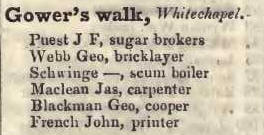 Gowers walk, Whitechapel 1842 Robsons street directory