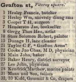 Grafton street, Fitzroy square 1842 Robsons street directory
