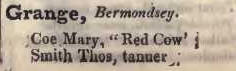 Red Cow, Grange, Bermondsey 1842 Robsons street directory