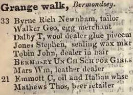 Grange walk, Bermondsey 1842 Robsons street directory