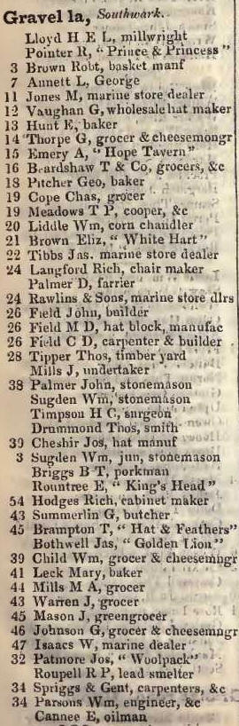 to Woolpack, Gravel lane, Southwark 1842 Robsons street directory