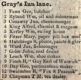 1 - 13 Grays Inn lane 1842 Robsons street directory