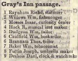 Grays Inn passage 1842 Robsons street directory