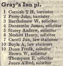 Grays Inn place 1842 Robsons street directory