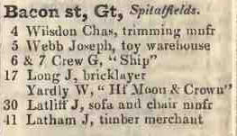 Great Bacon street, Spitalfields 1842 Robsons street directory