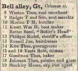 Great Bell alley, Coleman street 1842 Robsons street directory