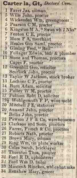 Great Carter lane, Doctors Commons 1842 Robsons street directory