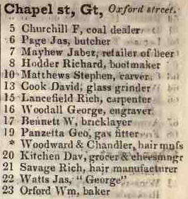 Great Chapel street, Oxford street 1842 Robsons street directory