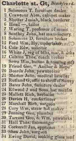 Great Charlotte street, Blackfriars road 1842 Robsons street directory