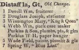 1 - 7 Great Distaff lane, Old Change 1842 Robsons street directory
