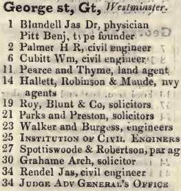 Great George street, Westminster 1842 Robsons street directory