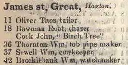 Great James street, Hoxton 1842 Robsons street directory