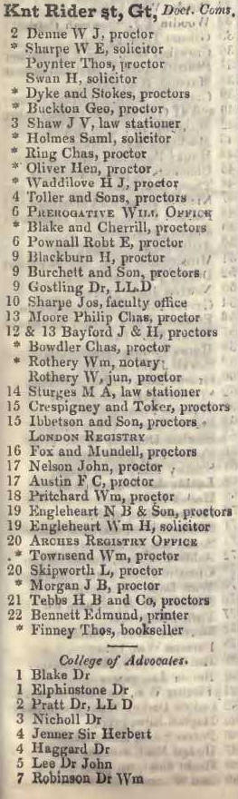 2 to the College, Great Knightrider street, Doctors commons 1842 Robsons street directory