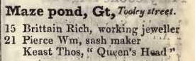 Great Maze pond, Tooley street 1842 Robsons street directory