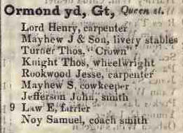 Great Ormond yard, Queen square 1842 Robsons street directory