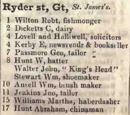 Great Ryder street, St James's 1842 Robsons street directory