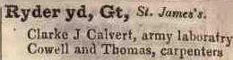 Great Ryder yard, St James's 1842 Robsons street directory