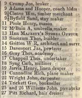 9 - 27 Great Smith street, Westminster 1842 Robsons street directory