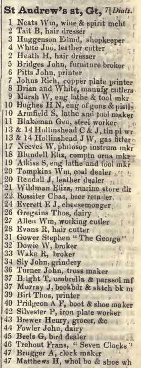 Great St Andrews street, Seven Dials 1842 Robsons street directory