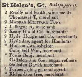 Great St Helens, Bishopsgate street 1842 Robsons street directory