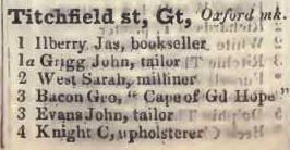 1 - 4 Great Titchfield street, Oxford market  1842 Robsons street directory