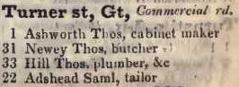Great Turner street, Commercial road 1842 Robsons street directory