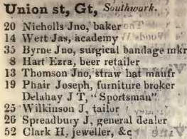 Great Union street, Southwark 1842 Robsons street directory