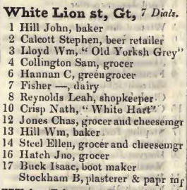 Great White Lion street, Seven Dials 1842 Robsons street directory