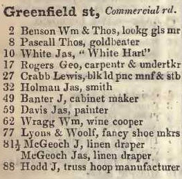 Greenfield street, Commercial road 1842 Robsons street directory