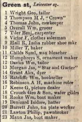 Green street, Leicester square 1842 Robsons street directory