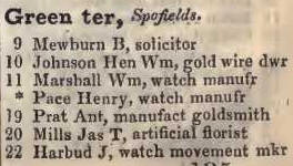 Green terrace, Spa fields 1842 Robsons street directory