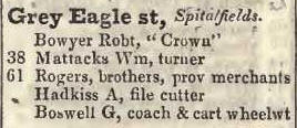 Grey Eagle street, Spitalfields 1842 Robsons street directory