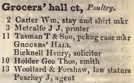 Grocers hall court, Poultry 1842 Robsons street directory