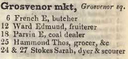 Grosvenor market, Grosveor square 1842 Robsons street directory