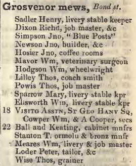 Grosvenor mews, Bond street 1842 Robsons street directory