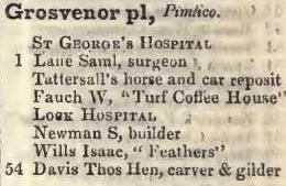 Grosvenor place, Pimlico 1842 Robsons street directory