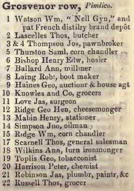 1 - 22 Grosvenor row, Pimlico 1842 Robsons street directory