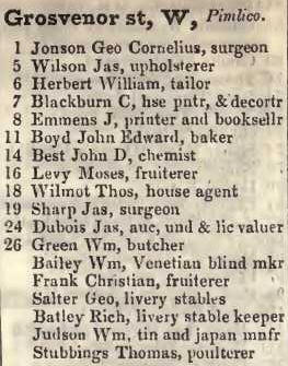 Grosvenor street West, Pimlico 1842 Robsons street directory