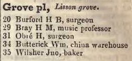 Grove place, Lisson grove 1842 Robsons street directory