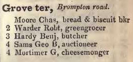 Grove terrace, Brompton road 1842 Robsons street directory